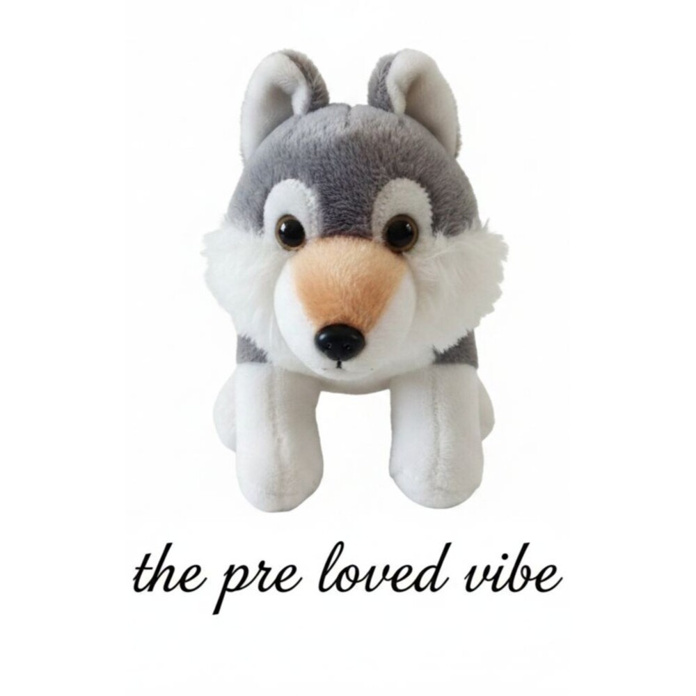 Aurora Gray Wolf Baby Husky Dog Pup Flopsie Soft Plush Stuffed Animal Toy 8" EUC